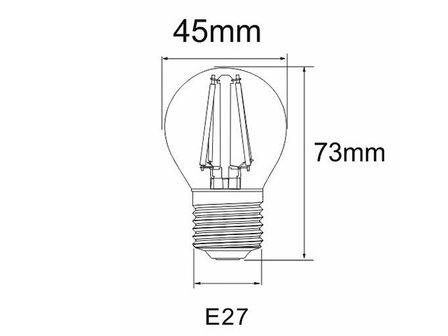 LED Filament kleine bol E27 2W 2200K Helder (G45) - contouren