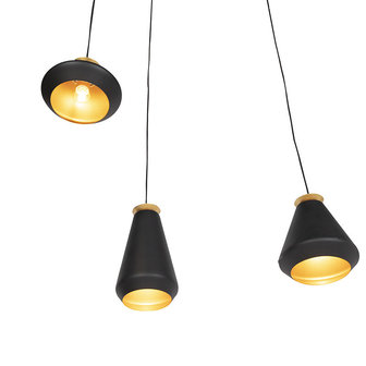 Moderne Hanglamp met 3 Pendels | Zwart met Goud