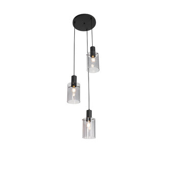 Moderne Hanglamp met 3 Pendels | Smokey/Zwart Glas