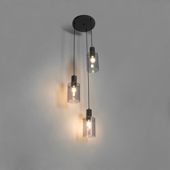 Moderne Hanglamp met 3 Pendels | Smokey/Zwart Glas