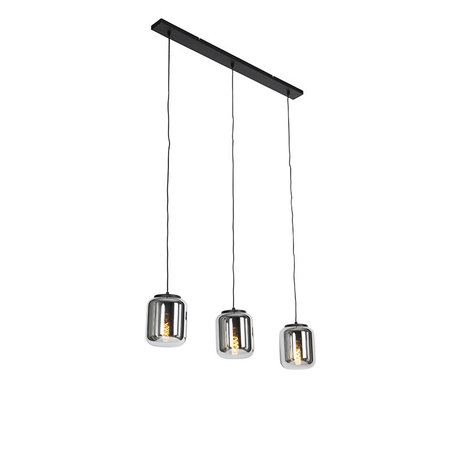 Modern Pendant Lamp Black with Smoked Glass | 3-Light