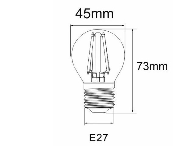 LED Filament kleine bol E27 2W 2200K Helder (G45) - contouren