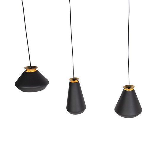 Moderne Hanglamp met 3 Pendels | Zwart met Goud