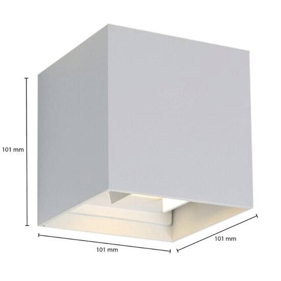 Witte Kubus Wandlamp 2x3W Dimbaar 2700K afmeting