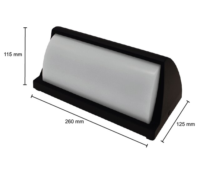 Zwarte LED Bulkhead Lamp IP54 met Natuurlijk Wit Licht 12W 4000K afmeting