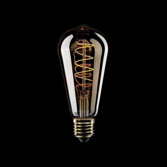 LED Gouden Gloeilamp Carbon Lijn Gebogen Spiraal Filament Edison ST64 4W 250Lm E27 1800K Dimbaar - C04 donker