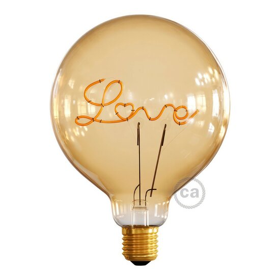 LED Gouden Gloeilamp voor Staande Lamp - Globe G125 Enkel Filament &ldquo;Love&rdquo; - 5W E27 Decoratief Vintage 2000K