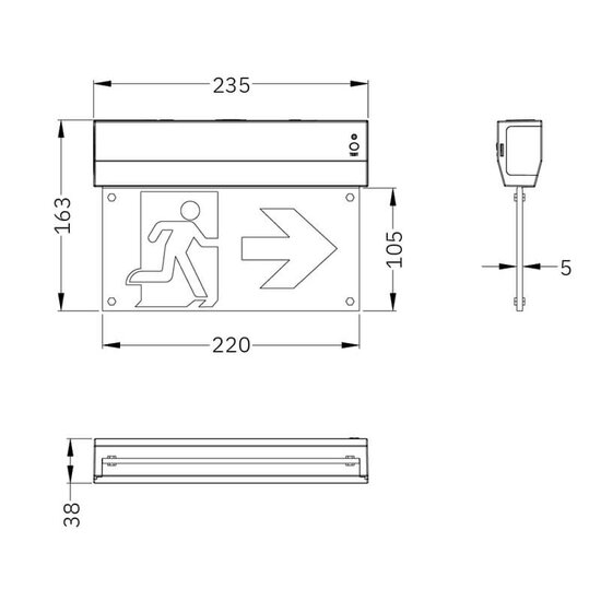 LED Nooduitgangsbord Opbouw Klein Wit met Pictogram