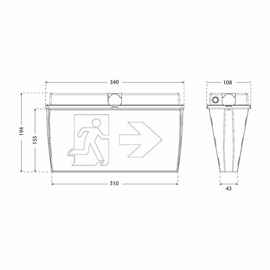 LED Nooduitgangsbord IP65 Opbouw met Auto-Test en Pictogrammen