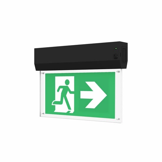 LED Nooduitgangsbord Opbouw Zwart met Auto-Test en Pictogram