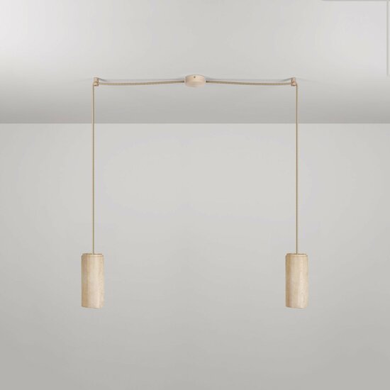 Hanglamp met 2 pendels en houten lampenkappen