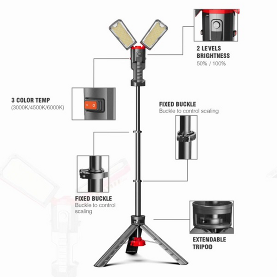 LED Werklamp op Statief 2*50W | Instelbare Lichtkleur | Verstelbare Bouwlamp