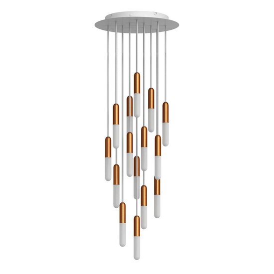 Pendant lamp with 15 pendants and bulbs copper &ndash; Made in Italy