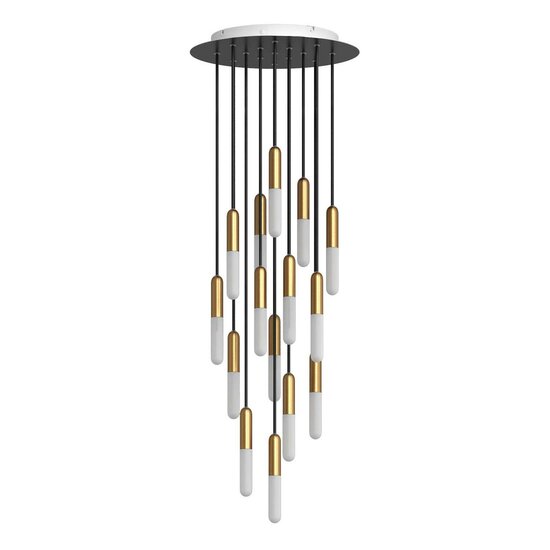 Pendant lamp with 15 pendants and bulbs brass &ndash; Made in Italy