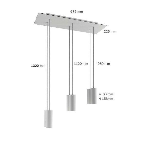 Hanglamp met 6 pendels en metalen kap Dibond Bianco Opaco