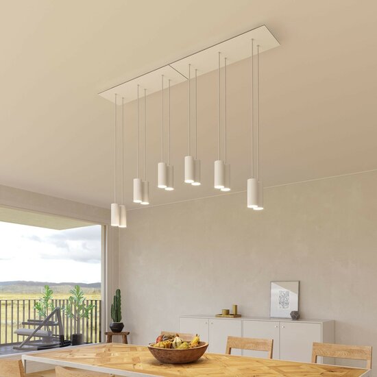 Hanglamp met 6 pendels en metalen kap Dibond Bianco Opaco