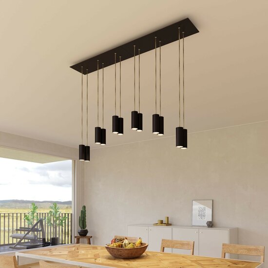 Hanglamp met 6 pendels en metalen kap Mat Zwart Dibond