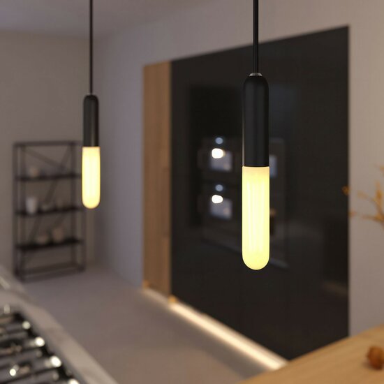 E14 H&auml;ngeleuchte mit Textilkabel und Metalldetails Mit Lampe schwarz
