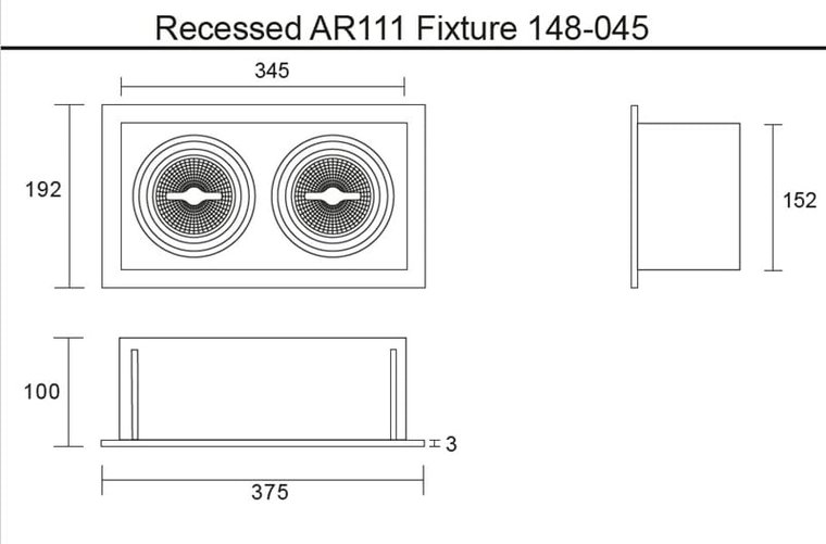 Led inbouw spot armatuur - 2x AR111 Wit | Opdekrand