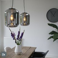 Moderne Hanglamp Zwart met Smoke Glas | Set van 2