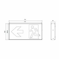 LED Nooduitgangsbord Groot Enkelzijdig met Auto-Test en Pictogrammen afmeting