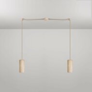 Hanglamp met 2 pendels en houten lampenkappen