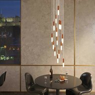 Pendant lamp with 15 pendants and bulbs copper &ndash; Made in Italy