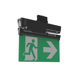 Zwarte MIRA LED-noodverlichting met pictogrammen voor 3-fase rail
