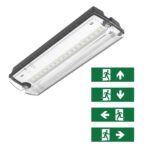 Zwarte PAN LED-noodverlichting met vluchtwegpictogrammen