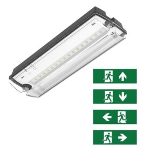 Zwarte PAN LED-noodverlichting met vluchtwegpictogrammen