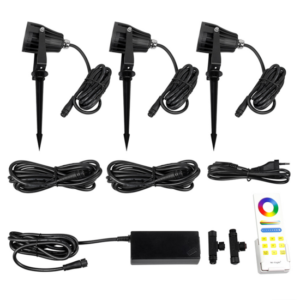 Mi-Light tuinverlichtingsset met drie RGB CCT prikspots
