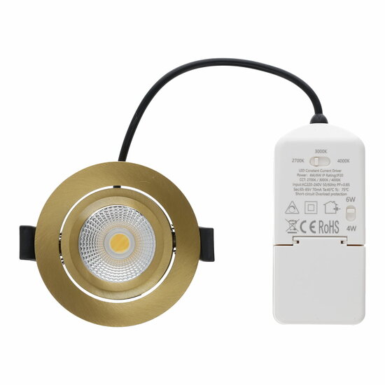 Led inbouwspot slim-fit | 4-6W | Dimbaar | CCT-switch | IP65 | Messing – Image 3