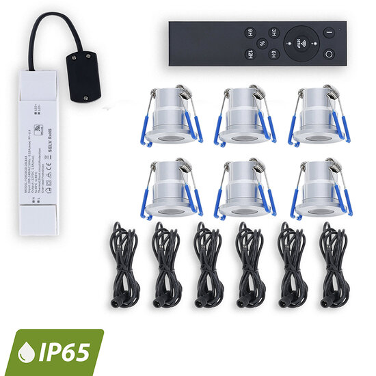 Recessed spotlight set | Set of 6 | Silver | With remote control