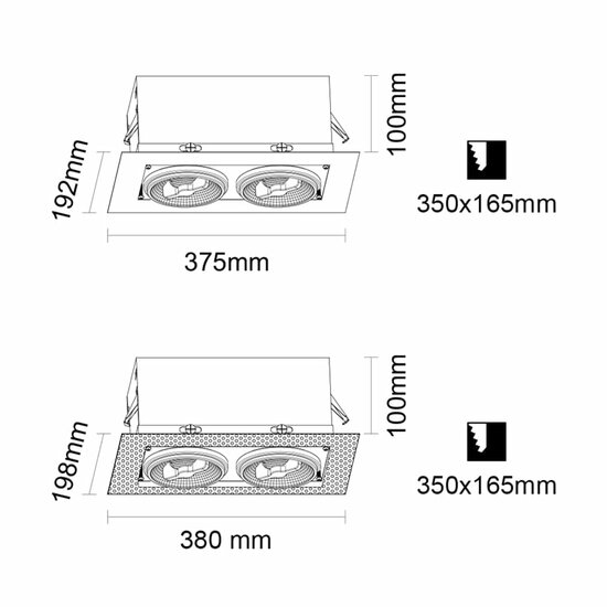 Led inbouw spot armatuur - 2x AR111 Wit | Trimless – Bild 4