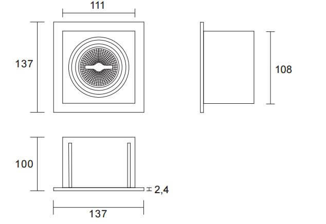 Led inbouw spot armatuur - 1x AR70 Wit | Opbouw