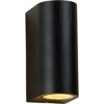 Ronde zwarte buitenwandlamp met twee GU10-lichtopeningen