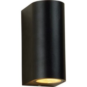 Ronde zwarte buitenwandlamp met twee GU10-lichtopeningen