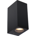 Rechthoekige zwarte buitenwandlamp met twee GU10-lichtopeningen