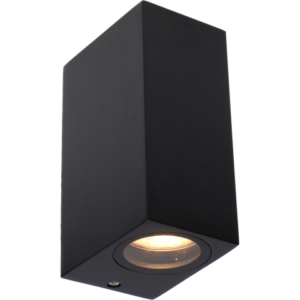 Rechthoekige zwarte buitenwandlamp met twee GU10-lichtopeningen