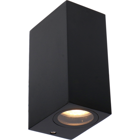 Rechthoekige zwarte buitenwandlamp met twee GU10-lichtopeningen