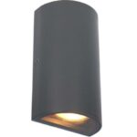 Grijze halfronde buitenwandlamp met twee GU10-lichtopeningen