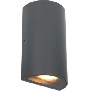 Grijze halfronde buitenwandlamp met twee GU10-lichtopeningen