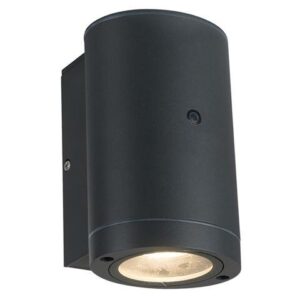 Antracietkleurige ovale buitenwandlamp met GU10 fitting en schemersensor