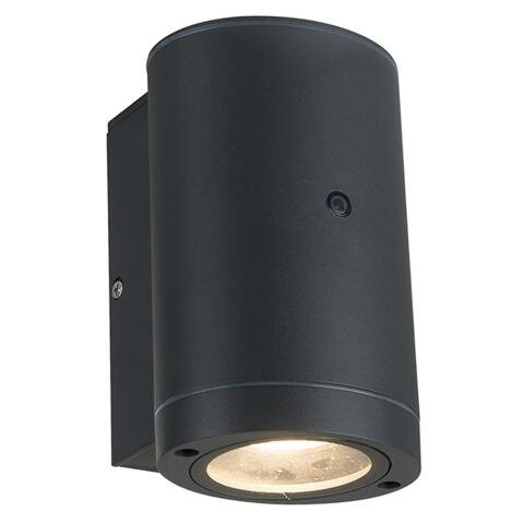 Antracietkleurige ovale buitenwandlamp met GU10 fitting en schemersensor