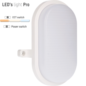 Witte ovale IP65 wandlamp met CCT en wattageschakelaar
