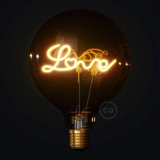 LED Gouden Gloeilamp voor Staande Lamp - Globe G125 Enkel Filament “Love” - 5W E27 Decoratief Vintage 2000K aam
