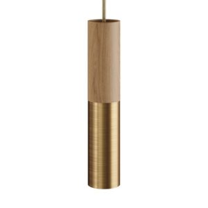 Houten en metalen spotlamp E14 geborsteld brons