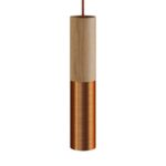 Deckenstrahler aus Holz und Metall E14 gebürstetes Kupfer