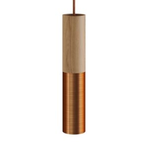 Houten en metalen spotlamp E14 geborsteld koper