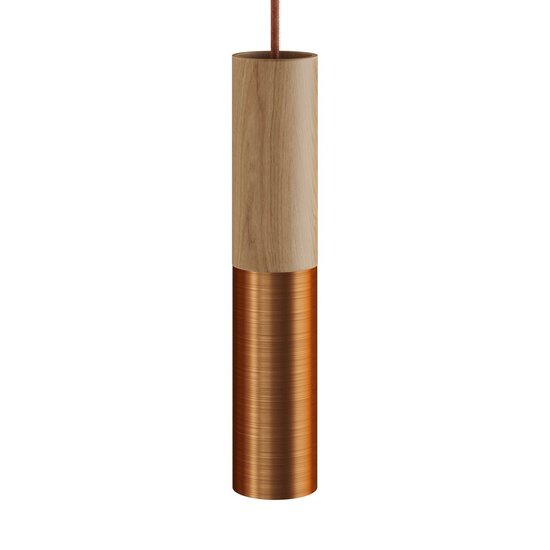 Deckenstrahler aus Holz und Metall E14 gebürstetes Kupfer